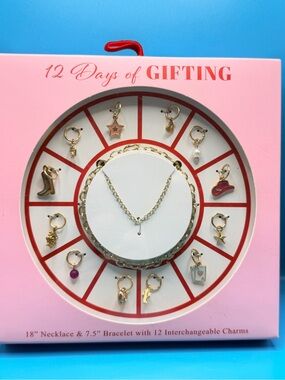 Necklace & Bracelet with 12 Charms Gift Set New In Box
